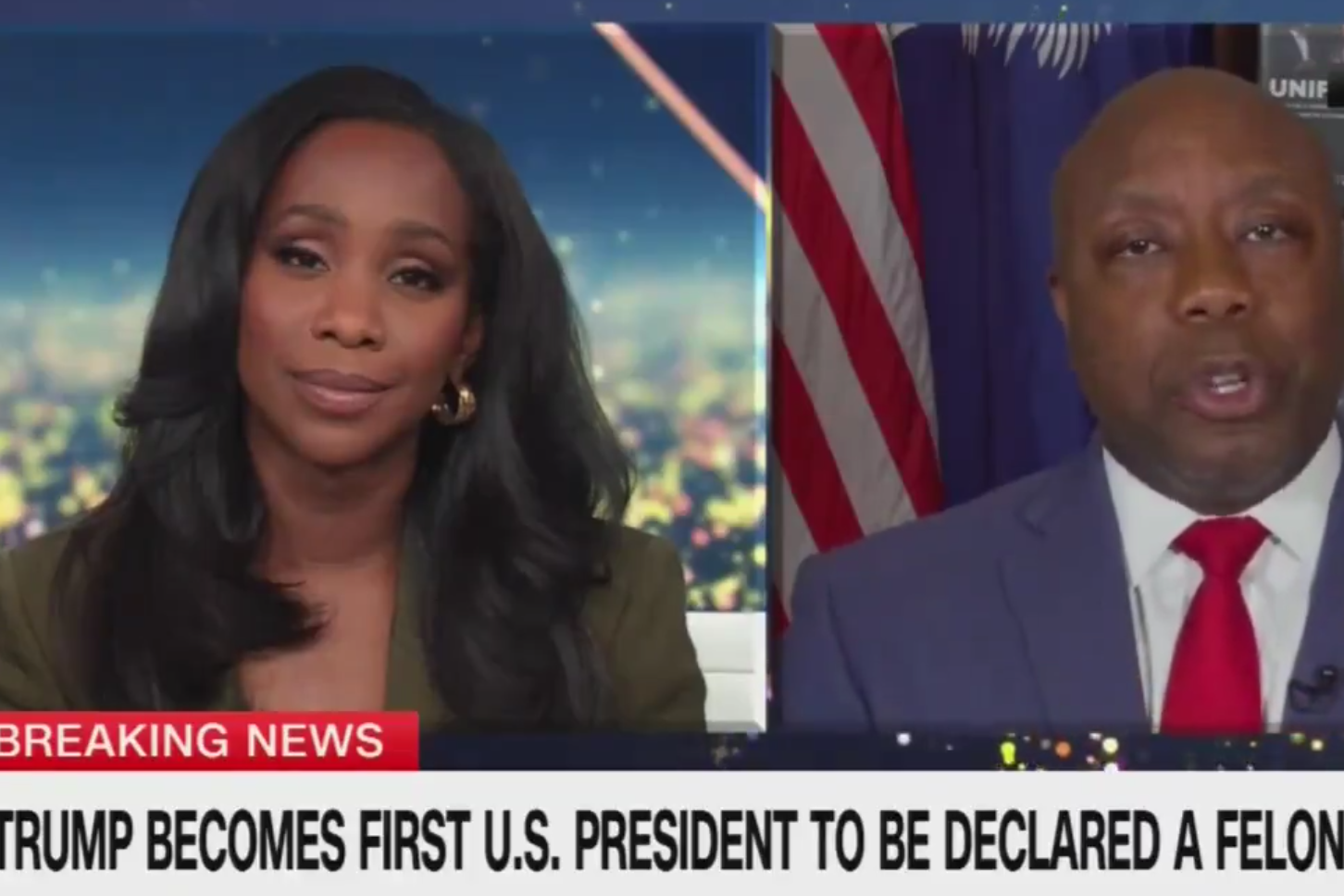 Abby Phillip and South Carolina senator Tim Scott spar over Donald Trump on CNN on Thursday 30 May 2024